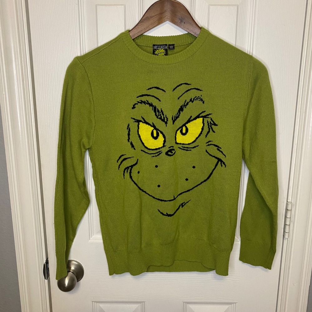Dr Seuss The Grinch Sweater Kids Boys Large Green Graphic Knit Holiday
